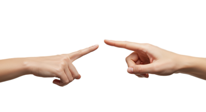 Female hand close-up, index points and lightly touches surface, press captured, high-res creamy skin. Isolated on transparent background, png