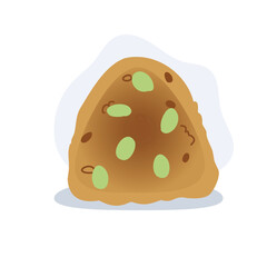 japanese food onigiri cartoon style brown rice ball with green beans healthy asian snack minimalist.