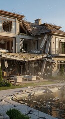 Devastated House After Earthquake - A Scene of Destruction and Ruin.