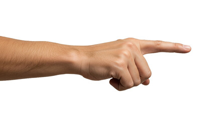 Photorealistic man's hand beckoning, index curling inward, lifelike veins, fingerprints. Isolated on transparent background, png