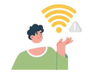 No internet connection illustration, disconnected devices and error alert, for offline mode or network problem concept