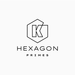 letter K mark hexagon hexagonal outline line logo vector icon illustration