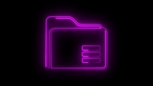 Neon Purple Folder Icon with Menu Lines on 4k vide Black Background glowing