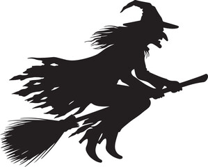 Flying witch on a broomstick silhouette


