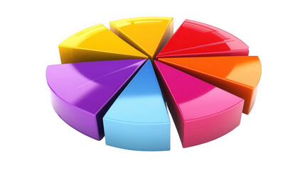 Obraz premium A colorful pie chart with eight slices on a black background view on transparent background
