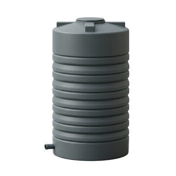 Vertical Dark Grey Rainwater Storage Tank or Barrel for Home Water Conservation and Sustainable Rain Harvesting System on a White Background