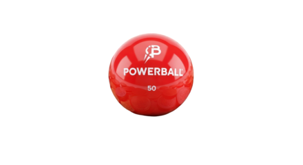 A single red Powerball with the number 50 printed on it.