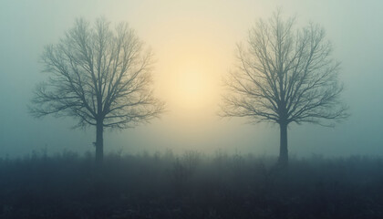 Fototapeta premium Bare Trees in Fog with Soft Light