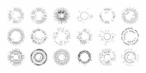 Obraz premium Collection of hand drawn sunbursts and rays in various styles and textures
