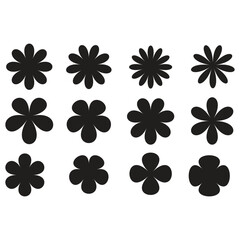 spring flowers in various shapes and sizes with green leaves vector