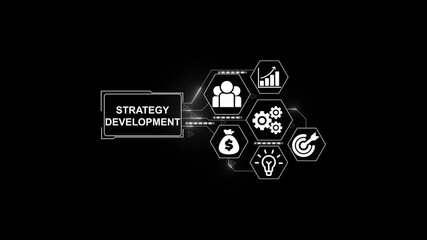 Strategy Development, Hologram Futuristic Interface, Augmented Virtual Reality. Business, Technology, Internet and network concept. - Powered by Adobe