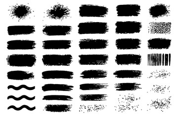 Black Brush Stroke and Ink Shape Collection | Grunge Texture, Paint Splatter, and Abstract Design Elements Set, Grunge Speech Bubble Frames Set | Hand Drawn Text Boxes and Brush Rectangle Labels.