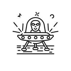 Retro Flying Saucer with an Extraterrestrial Alien Inside and Beams of Light Emitting from the Craft Against a Transparent Background