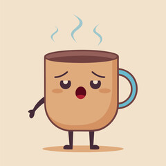 Cute Cartoon Coffee Mug Vector With Sleepy Face