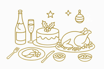 クリスマスディナーのイラストセット