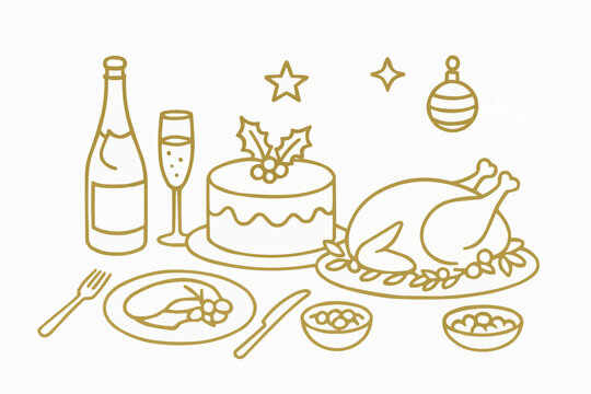 クリスマスディナーのイラストセット