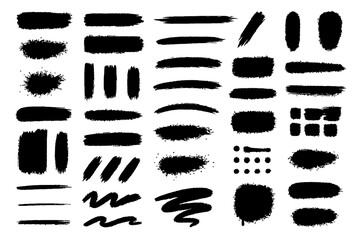 Black Brush Stroke and Ink Shape Collection | Grunge Texture, Paint Splatter, and Abstract Design Elements Set, Grunge Speech Bubble Frames Set | Hand Drawn Text Boxes and Brush Rectangle Labels.