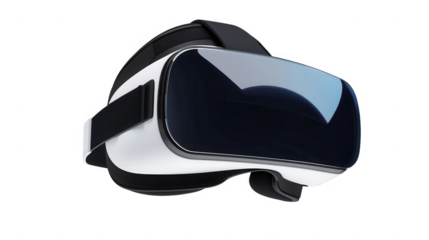 Close up of a white and black virtual reality headset on black background on transparent background