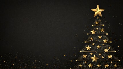 Luxurious Black and Gold Christmas Tree Background: Exuding Elegant Festive Atmosphere, Perfect for Holiday Cards, Festive Decorations, Social Media Posts, and High-End Christmas-Themed Design Project