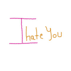 Abstract Scribbled Text "I hate You" in Distressed Pink and Orange Line Art