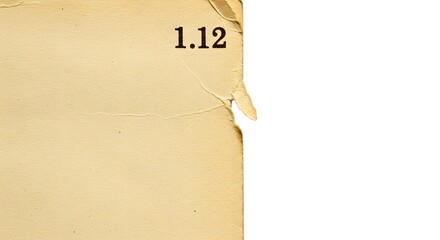 Numbered corner of aged yellowed newspaper, isolated vintage page tear