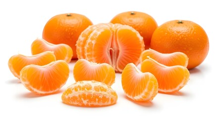 Orange citrus fruit isolated on white or transparent background. Two orange fruits cut half and slice