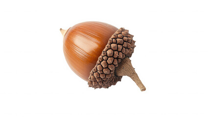 Close up shot of a single acorn against a plain black background on transparent background