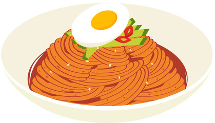 Bibim Guksu - Korean Spicy Cold Noodles with Egg