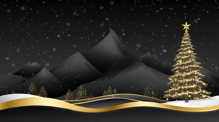 Luxurious Black and Gold Christmas Tree Background: Exuding Elegant Festive Atmosphere, Perfect for Holiday Cards, Festive Decorations, Social Media Posts, and High-End Christmas-Themed Design Project