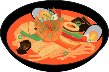 Jjamppong - Spicy Korean Seafood Noodle Soup