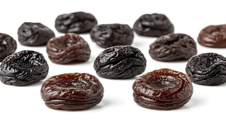 Dried plums with cinnamon sticks and star anise on dark background