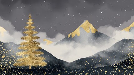 Luxurious Black and Gold Christmas Tree Background: Exuding Elegant Festive Atmosphere, Perfect for Holiday Cards, Festive Decorations, Social Media Posts, and High-End Christmas-Themed Design Project