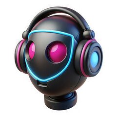 Cute robot with headphones isolated on transparent background
