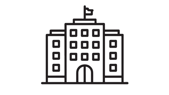 Modern building facade with windows and flag, representing education or government.
