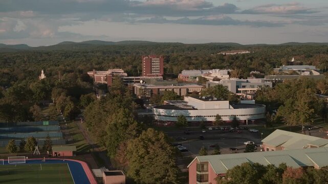 Aerial view of SUNY New Paltz on an autumn afternoon