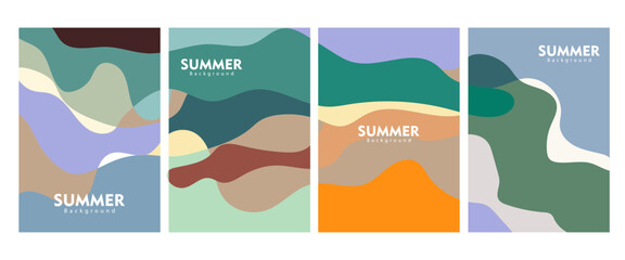SET HELLO SUMMER POSTER BACKGROUND BRIGHT ABSTRACT HANDDRAWN SHAPE FLAT PASTEL COLORFUL DESIGN VECTOR. GODD FOR FLYER, BANNERS, PRINT, WEBSITE, WALLPAPER, COVER DESIGN, GREETING CARD