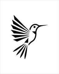 Hummingbird logo design, geometric style, black and white vector illustration