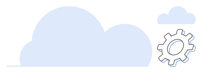 Large and small clouds beside a cogwheel, symbolizing cloud computing, system optimization, and data management. Ideal for technology, innovation, IT solutions, data synchronization, development
