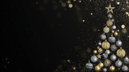 Luxurious Black and Gold Christmas Tree Background: Exuding Elegant Festive Atmosphere, Perfect for Holiday Cards, Festive Decorations, Social Media Posts, and High-End Christmas-Themed Design Project