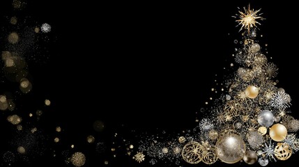 Luxurious Black and Gold Christmas Tree Background: Exuding Elegant Festive Atmosphere, Perfect for Holiday Cards, Festive Decorations, Social Media Posts, and High-End Christmas-Themed Design Project