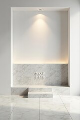Minimalist Marble Display with Subtle Recessed Lighting and Textured Steps