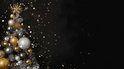 Luxurious Black and Gold Christmas Tree Background: Exuding Elegant Festive Atmosphere, Perfect for Holiday Cards, Festive Decorations, Social Media Posts, and High-End Christmas-Themed Design Project