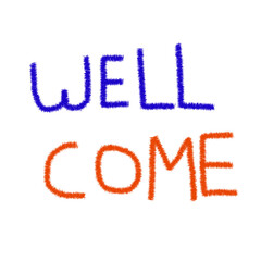 Fuzzy Scribble Line Art "WELCOME" Message in Blue and Orange