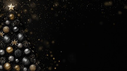 Luxurious Black and Gold Christmas Tree Background: Exuding Elegant Festive Atmosphere, Perfect for Holiday Cards, Festive Decorations, Social Media Posts, and High-End Christmas-Themed Design Project