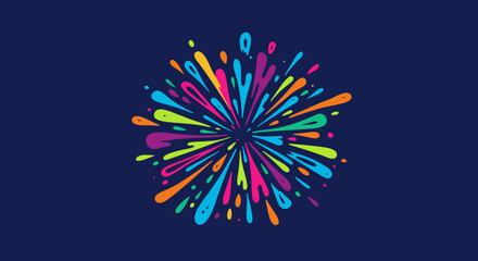 A vibrant explosion of colorful paint splatters radiates outward from a central point, creating a dynamic and energetic abstract design.