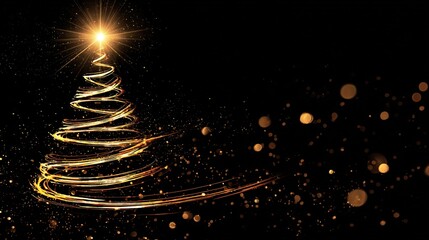 Luxurious Black and Gold Christmas Tree Background: Exuding Elegant Festive Atmosphere, Perfect for Holiday Cards, Festive Decorations, Social Media Posts, and High-End Christmas-Themed Design Project