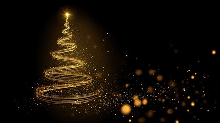 Luxurious Black and Gold Christmas Tree Background: Exuding Elegant Festive Atmosphere, Perfect for Holiday Cards, Festive Decorations, Social Media Posts, and High-End Christmas-Themed Design Project