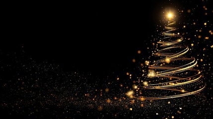 Luxurious Black and Gold Christmas Tree Background: Exuding Elegant Festive Atmosphere, Perfect for Holiday Cards, Festive Decorations, Social Media Posts, and High-End Christmas-Themed Design Project