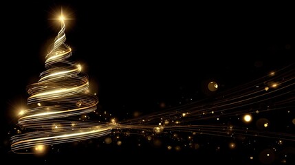 Luxurious Black and Gold Christmas Tree Background: Exuding Elegant Festive Atmosphere, Perfect for Holiday Cards, Festive Decorations, Social Media Posts, and High-End Christmas-Themed Design Project