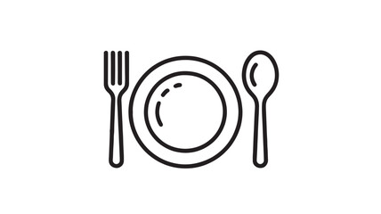 Simple line illustration of a plate with fork and spoon, ready for a meal.